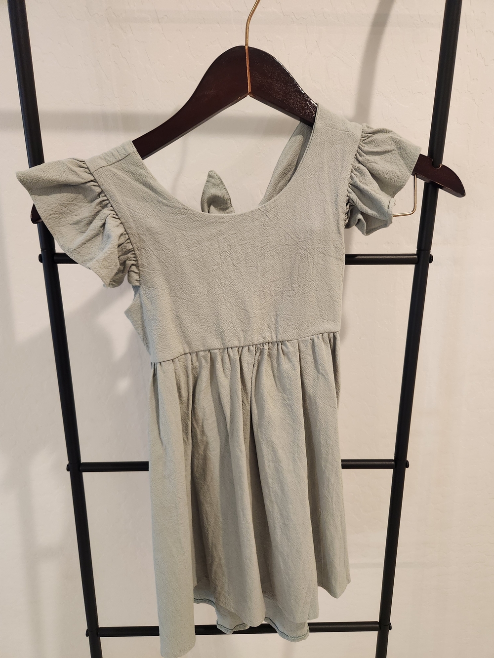 Amazon Girls Sage Green Ruffle Sleeve Dress with Back Tie